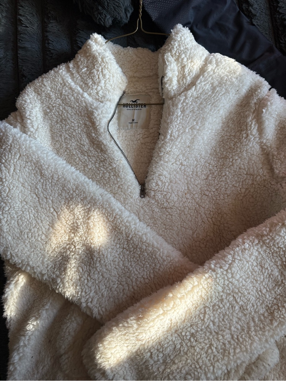 Hollister Cream Sherpa Quarter-Zip Pullover